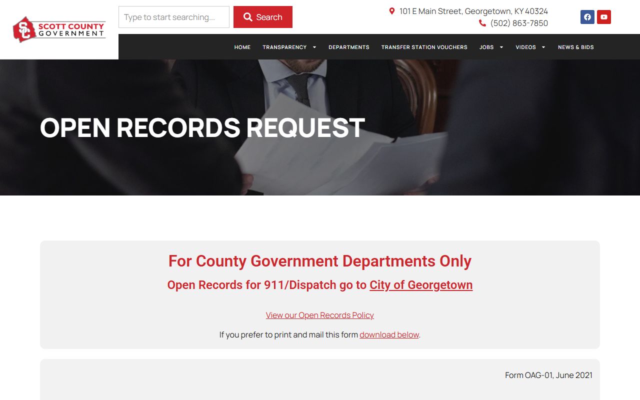 Scott County Open Records portal for county document requests
