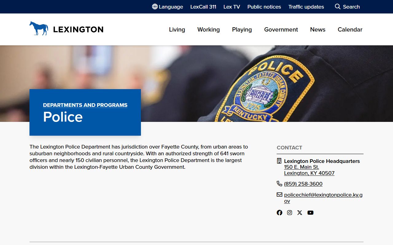Lexington Police Department website for requesting DUI records