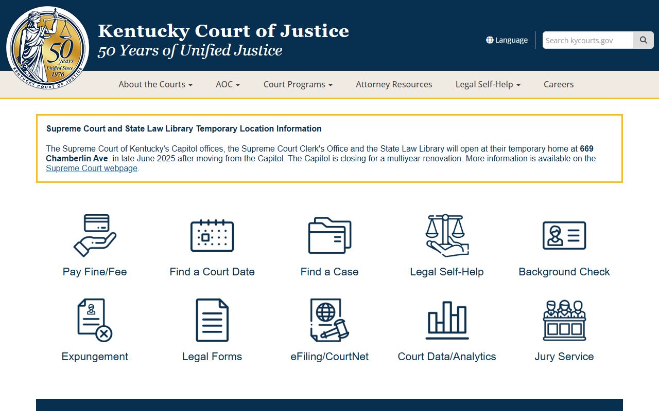 Kentucky Courts website for accessing Nicholasville DUI records online