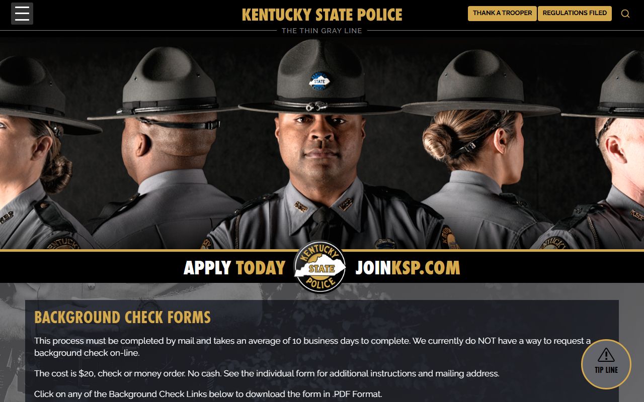 Kentucky State Police background check forms for DUI records