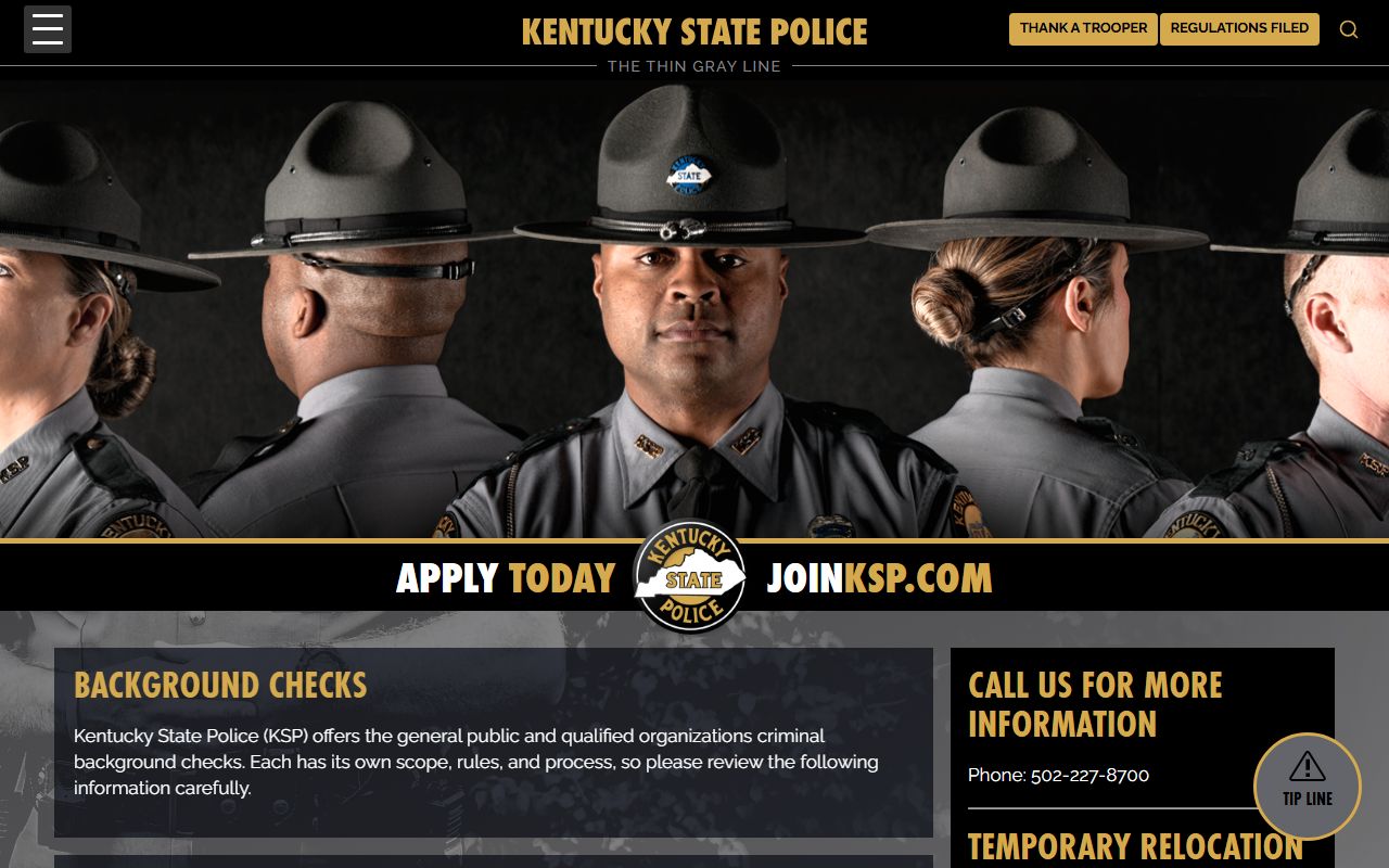 Kentucky State Police background check portal for DUI records