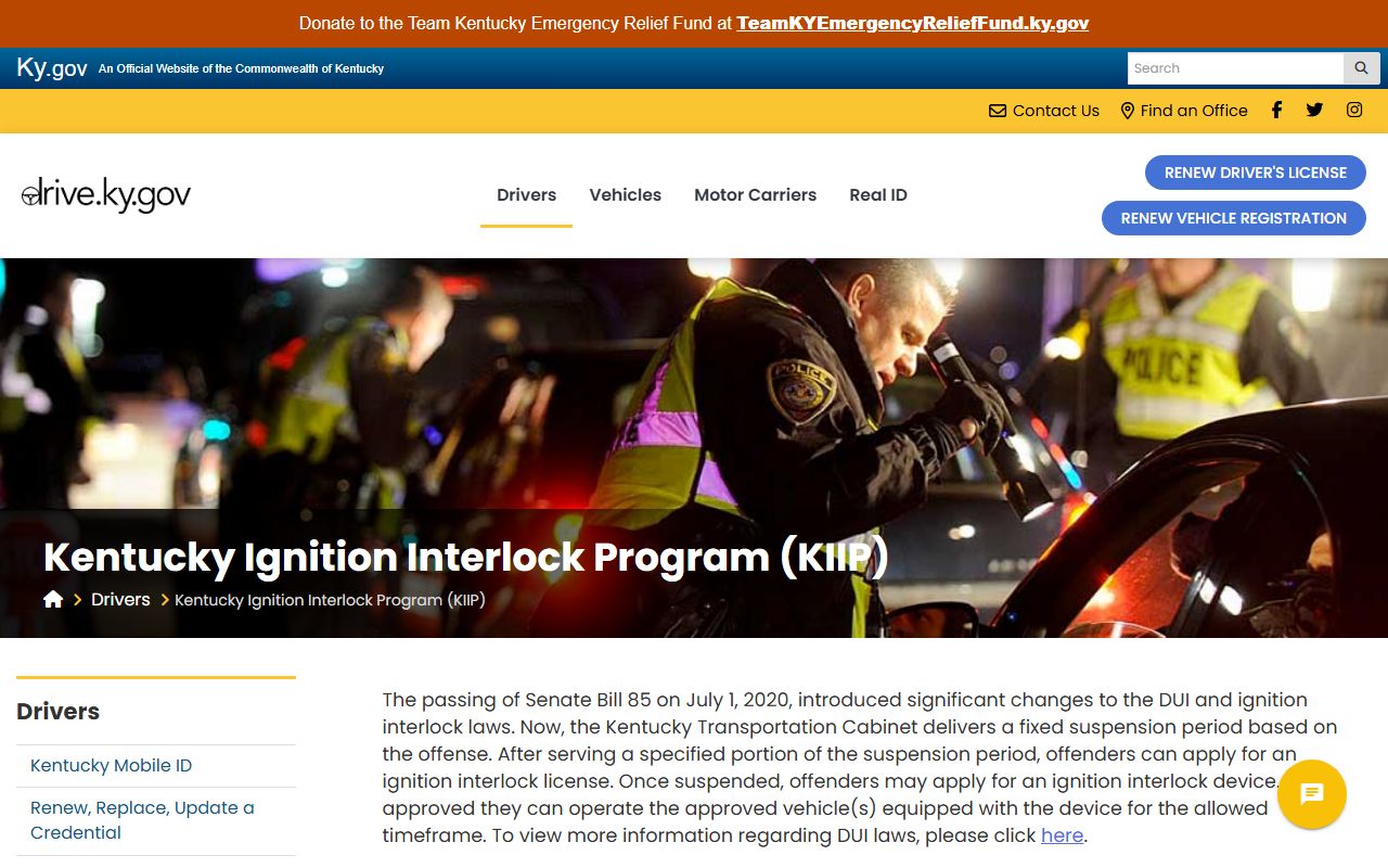 Kentucky Ignition Interlock Program KIIP information page